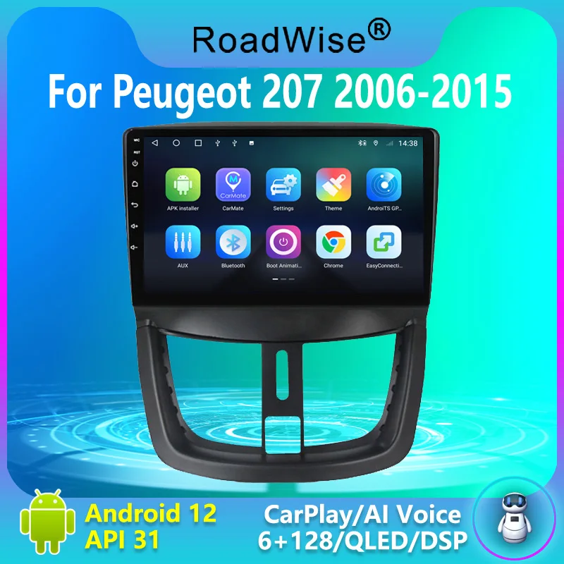 

Roadwise 8+256 Android 12 Car Radio For Peugeot 207 207CC 2006 - 2015 Multimedia Carplay 4G Wifi GPS DVD 2 DIN Autoradio Stereo