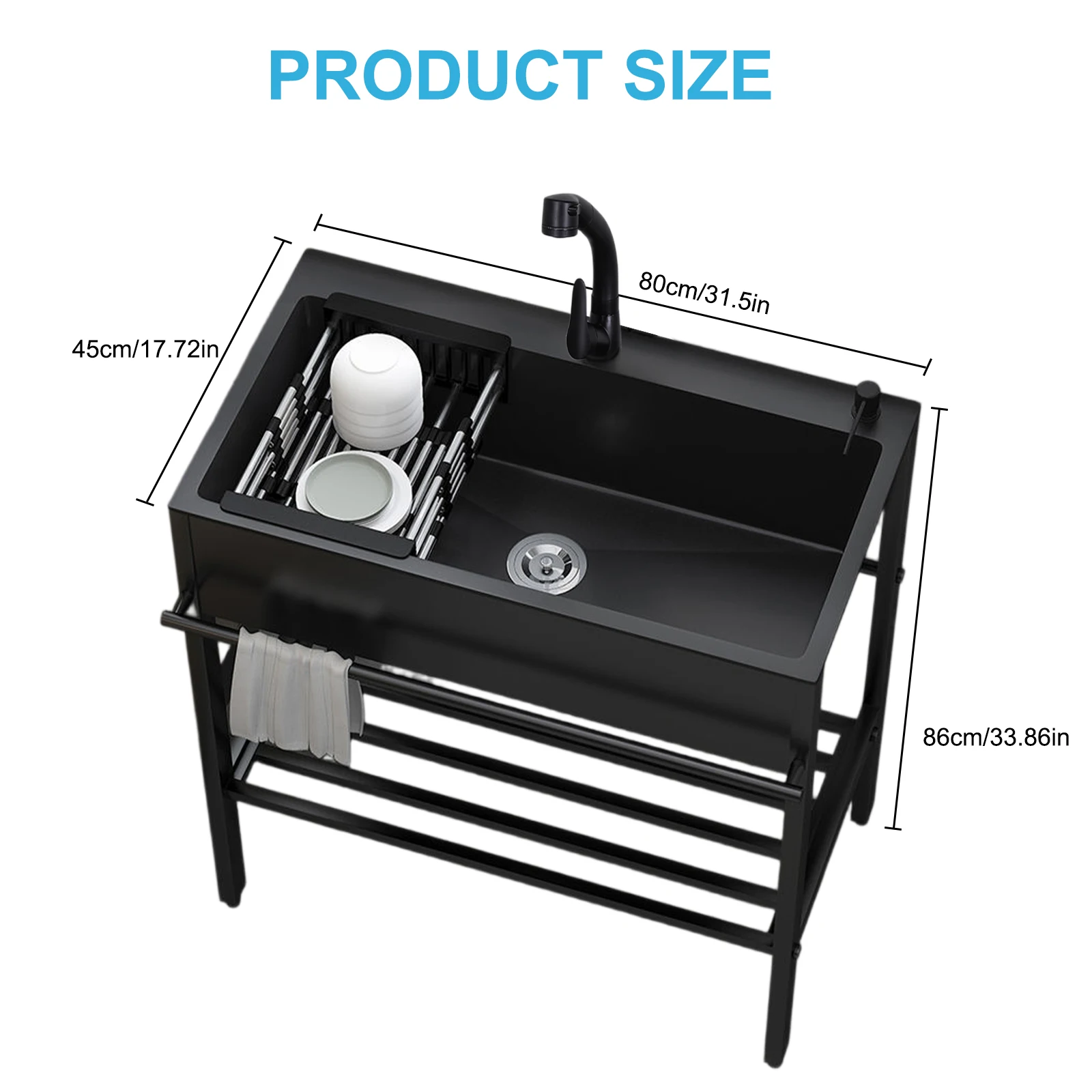 

Prep & Utility Washing Hand Basin with Cold and Hot Water Faucet Hoses and Drain Kit Laundry Tub for Kitchens Bathroom Garage
