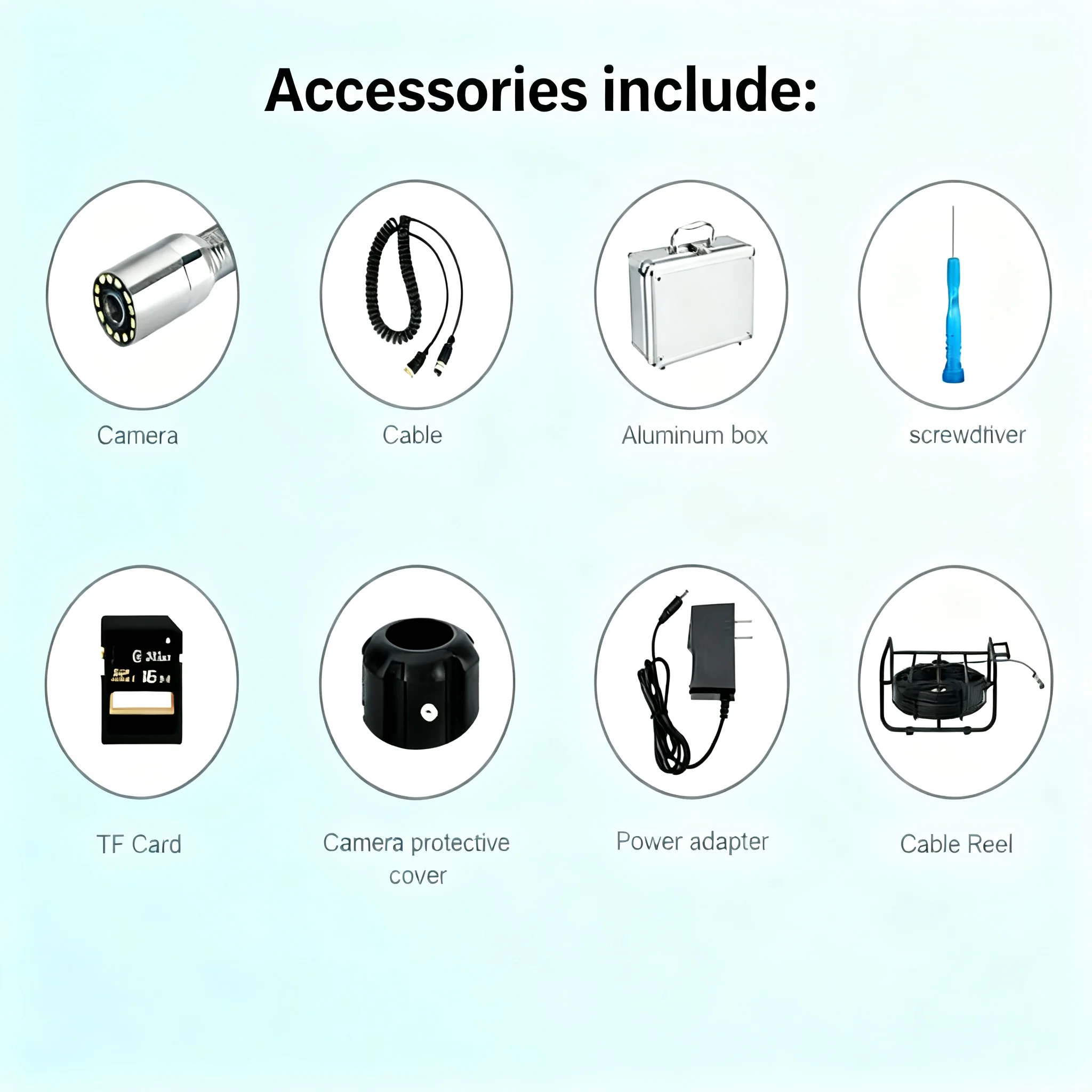 Водонепроницаемая камера для канализации 1080p высокой четкости с автовыравниванием, 12 светодиодными лампами, 9-дюймовым монитором и передатчиком 512 Гц для определения местоположения труб.