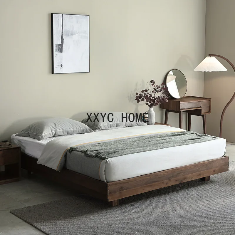 

North American black walnut all solid wood bed, minimalist no bedside