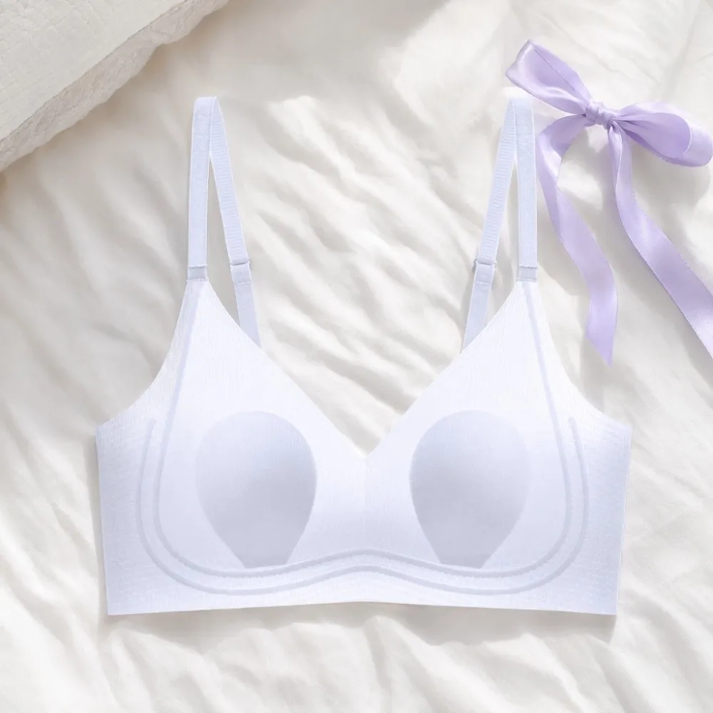 Cool Ultra-Thin Women's Wire-Free Bra Shockproof Ice Silk Wireless Deep V Bra Anti-sagging Traceless Brassiere for Women Running