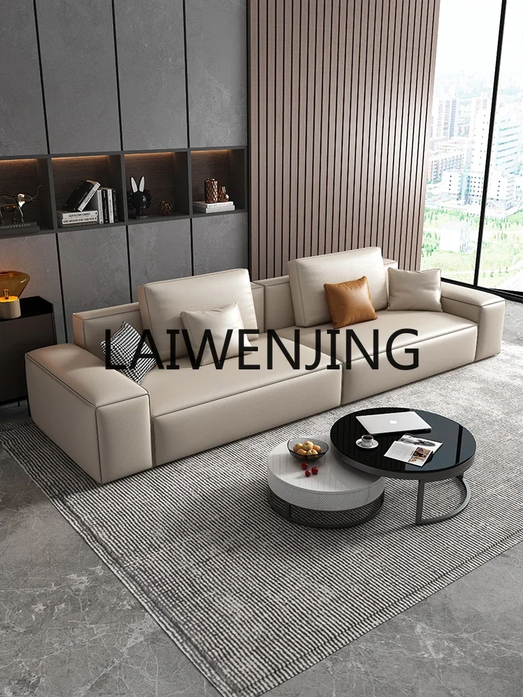 Leather sofa Italian minimalist small apartment cream style living room tofu block straight row double sofa