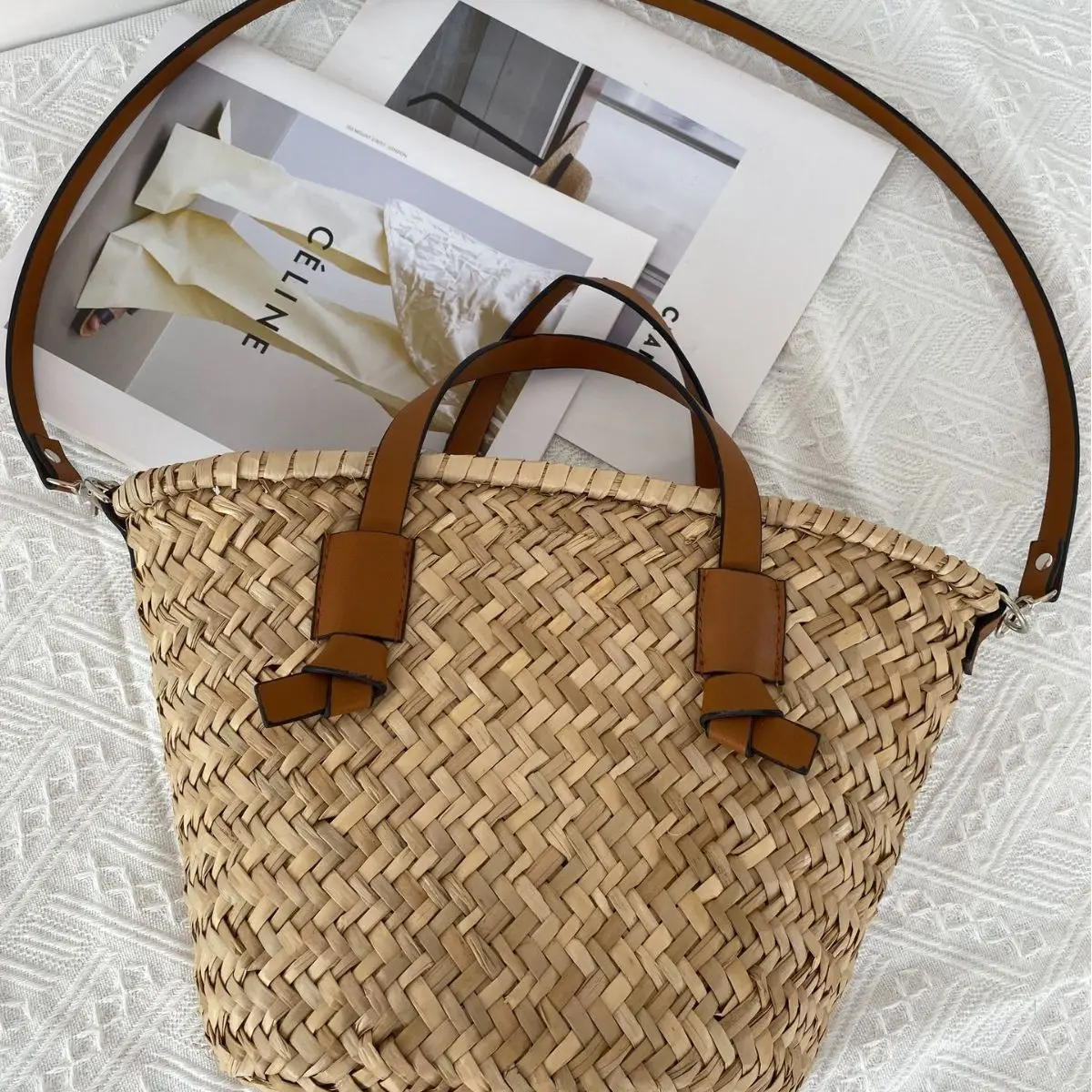 Casual Wicker Woven Basket Bags Rattan Women Handbags Handmade Summer Beach Straw Tote Bag Designer Shoulder Crossbody Bag 2024