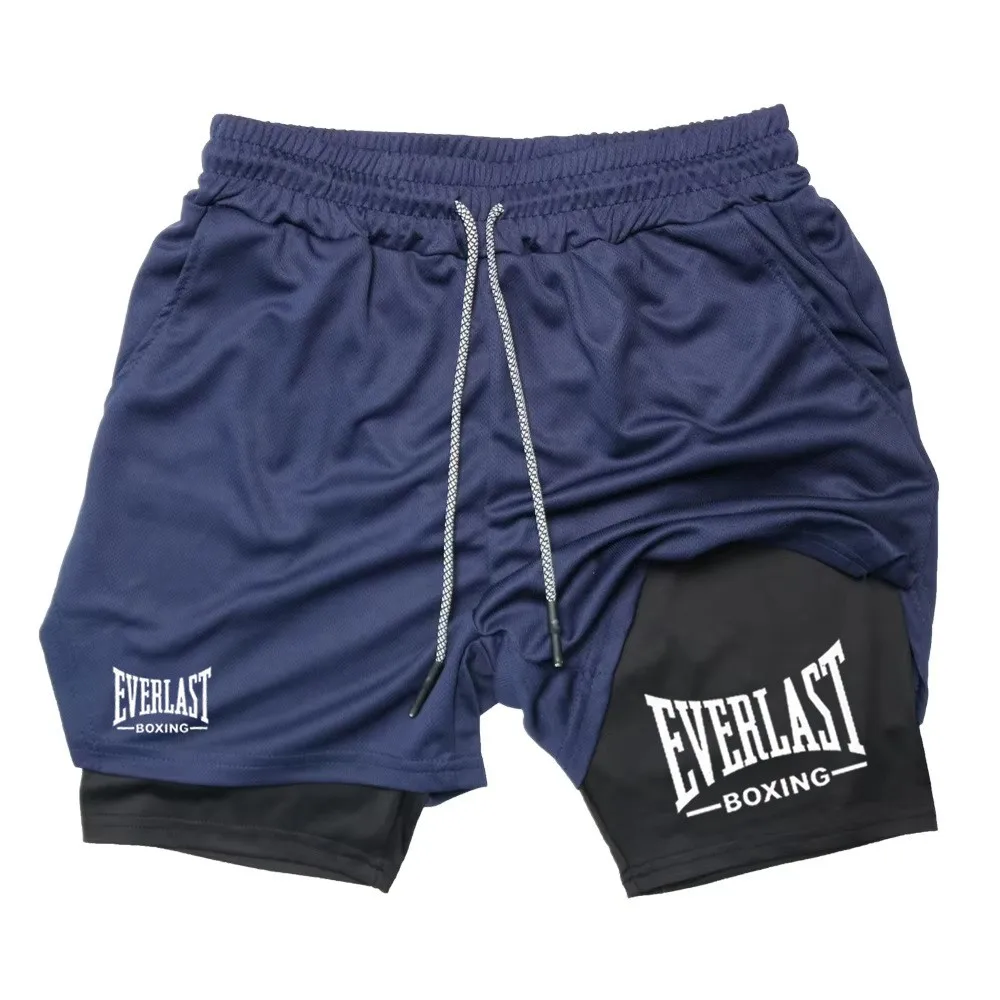 

2025 new cross-border men's compression fitness shorts EVERLAST printed sports pants double-layer quick drying sports pants