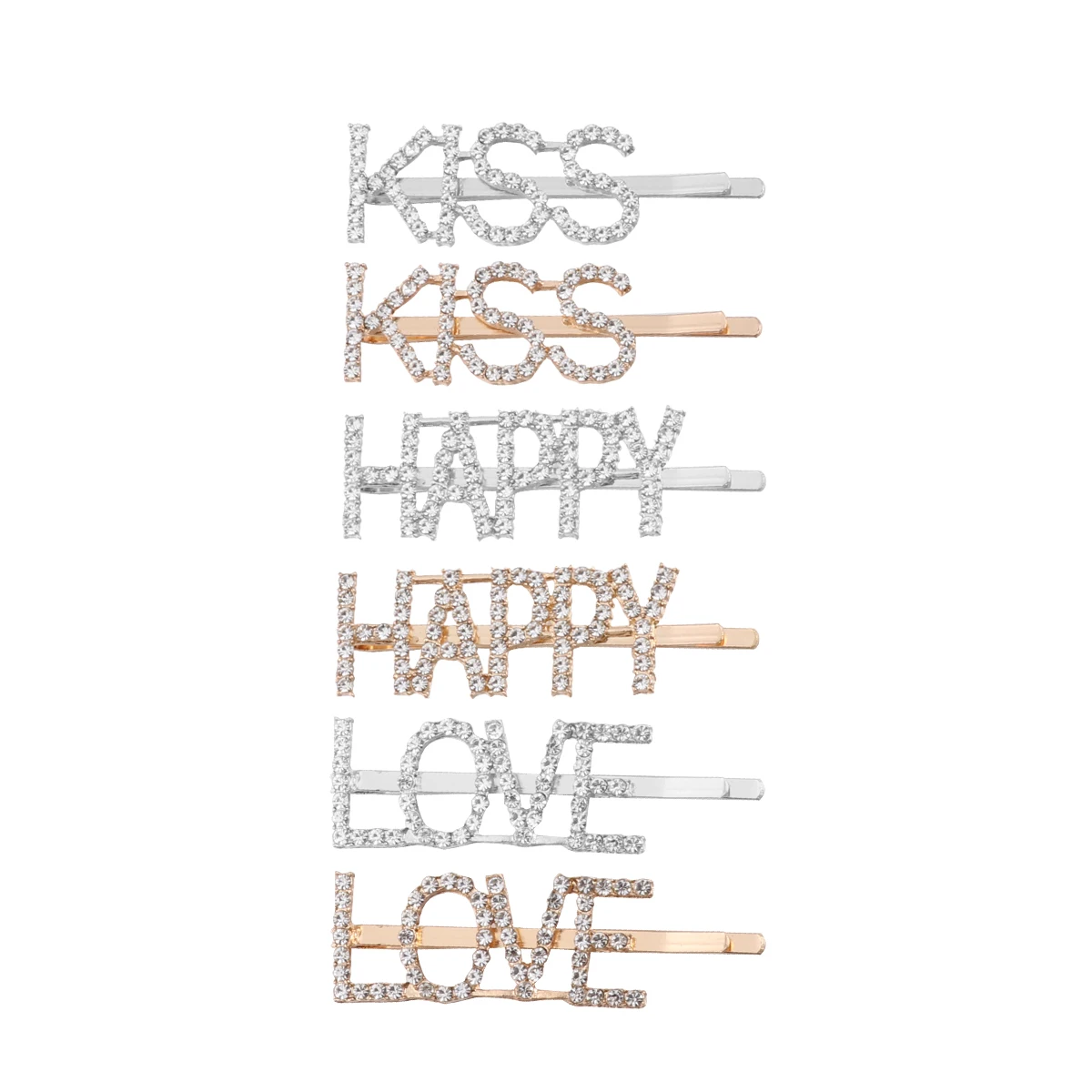 

6Pcs Letter Hairpin Clip Stylish Alloy Rhinestone Bobby Pins for Women Fashion Wedding Party Daily Use Bang Clips