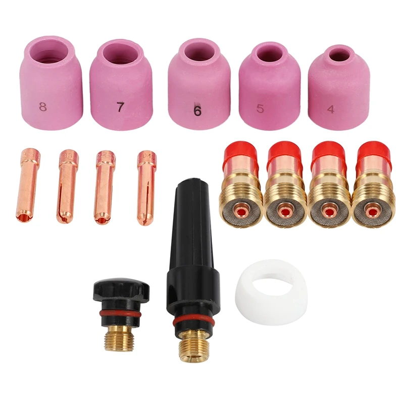 TIG Welding Torches Stubby Gas Lens Collets Alumina Nozzles Back Cap Kit For 17 18 26 Series 16pcs-A73M