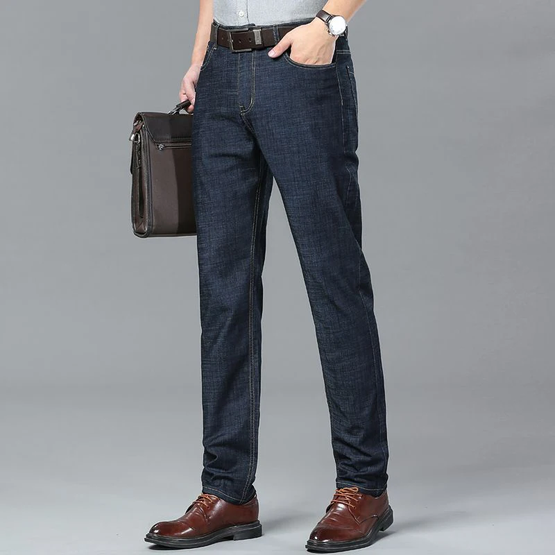 Men Spring Summer Loose Straight Leg Thin Jeans Male Classic Business Casual Denim Pants Daily Simplicity Blue Black Trousers