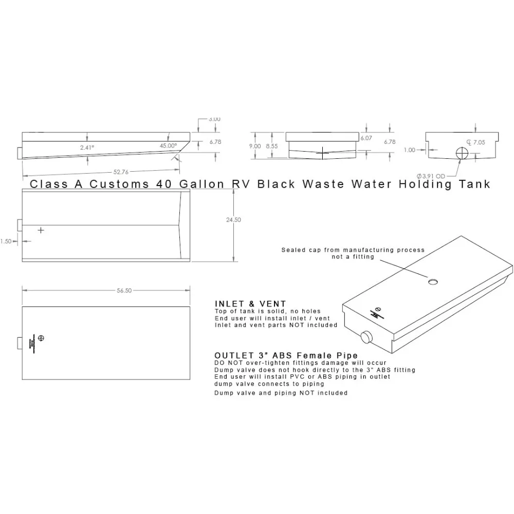 40 Gallon RV Waste Black Water Storage Tank - Large Capacity Holding Tank for RVs