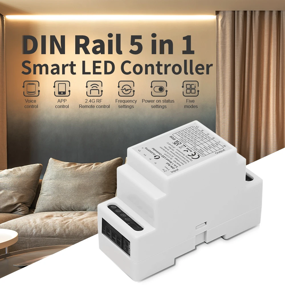 Inteligentna aplikacja Zigbee 3.0 Din Rail 5 w 1 kontroler Alexa Tuya sterowanie głosem RGBCCT/RGBW/RGB/ CCT/Dimmer kontroler taśmy ledowej