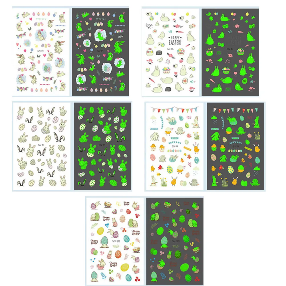 

5 Sheets Nail Stickers Cartoon Glow Holiday Decals Finger Autumn Fake Waterproof Dark