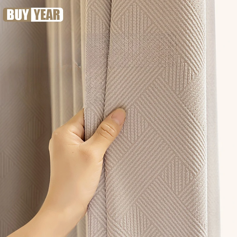 Cream Chenille Curtains Light Luxury Thickened Blackout Curtains for Living Dining Room Bedroom Warm Sound Insulation Window