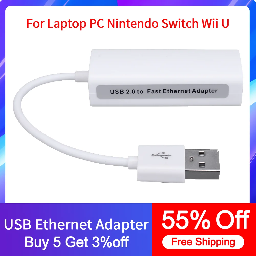 

New 100Mbps USB Ethernet Adapter USB 2.0 Wired Card USB To Rj45 Lan Ethernet Adapter Network Card for Laptop PC Nintendo Switch