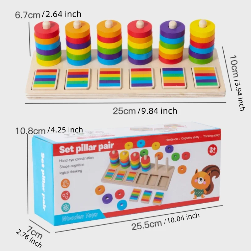 Montessori Wooden Color Sorting Stacking Toy Memory Matching Rings Game Educational Fine Motor Skills Early Learning for Kids