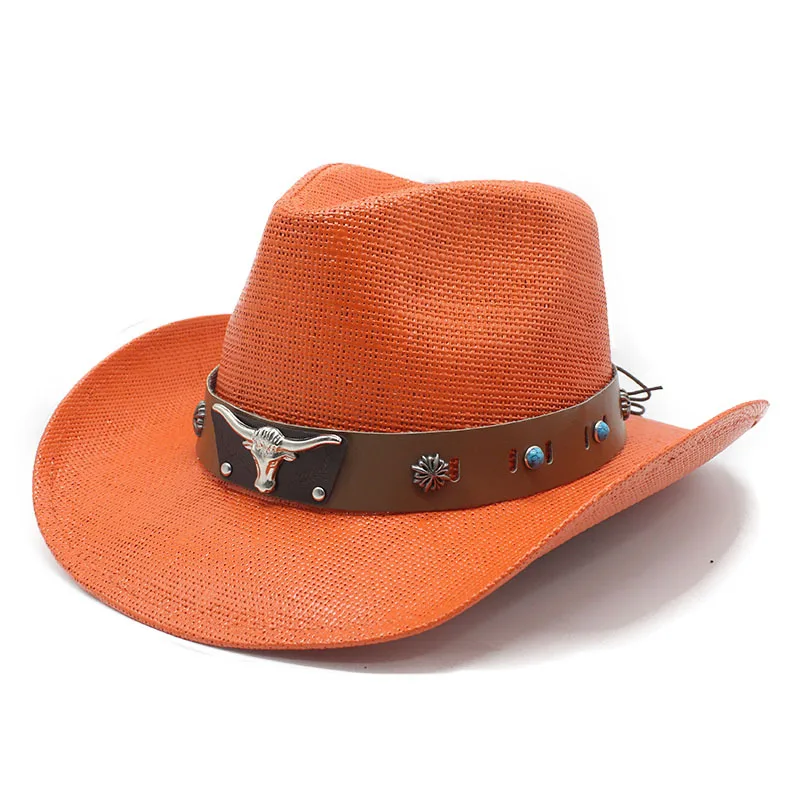 European and American fashion Western Cowboy Straw Hat Men's and Women's Casual Vacation Hard Top Sun Protection Cowboy Hat