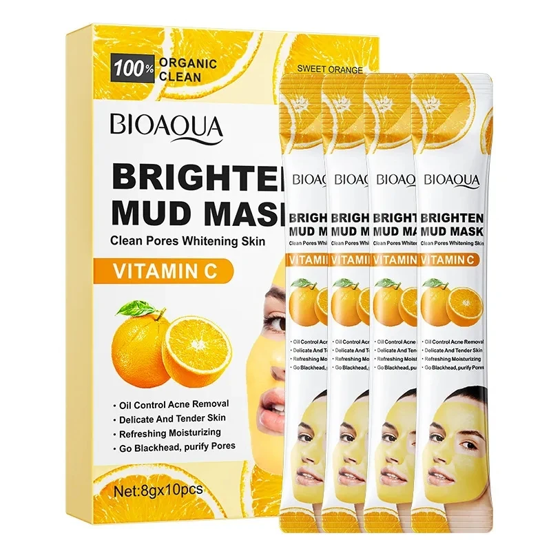 30 pz BIOAQUA Vitamina C Maschere di fango Argilla Maschera per il viso Cura della pelle Cetriolo Idratante Rimuovere i punti neri Maschere per il viso di fango del mare morto