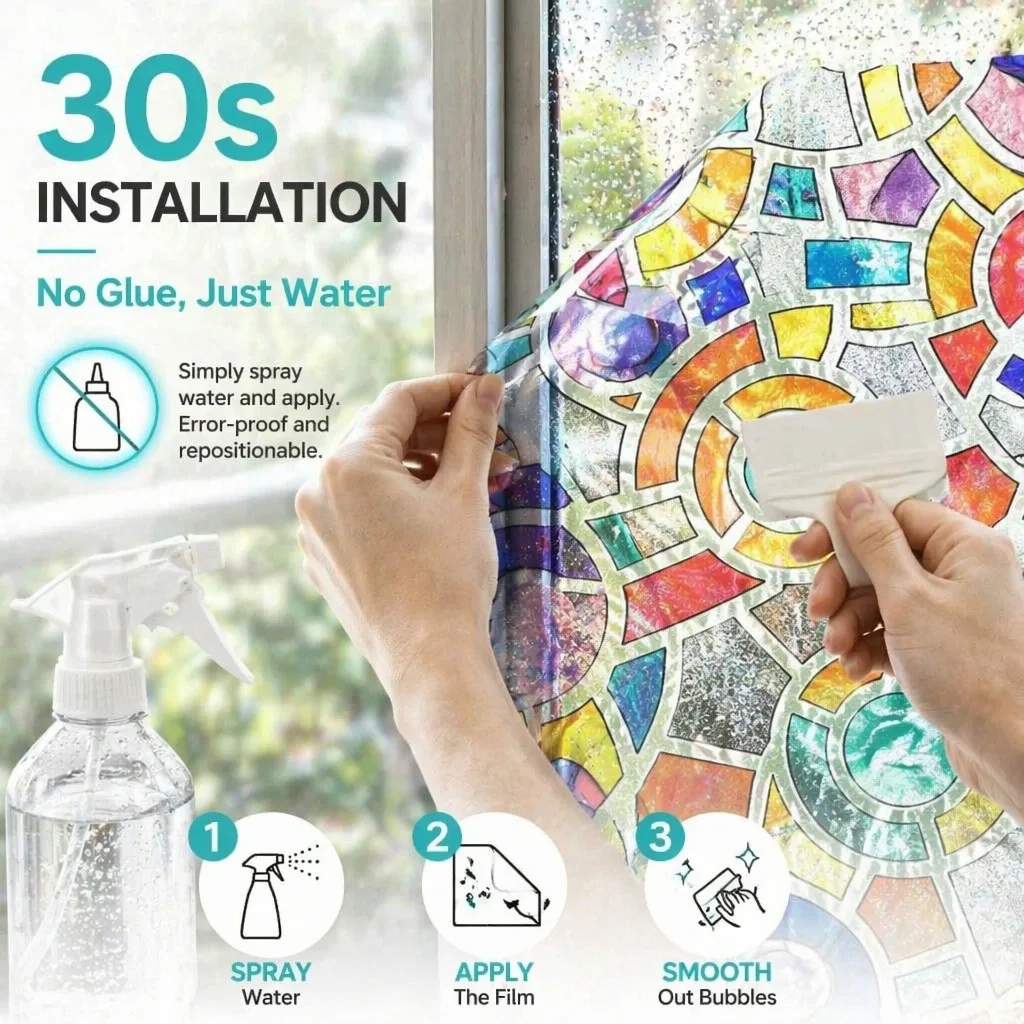 Frosted Privacy Window Film Translucent Static Cling Removable for Bathroom Sliding Door Balcony Glass
