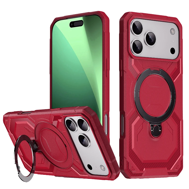 Magsafe Magnétique 360 ° Anneau de support de voiture en métal rotatif, coque de téléphone blindée de couleur unie pour iPhone 17 Pro Max, couverture arrière de pare-chocs d'air
