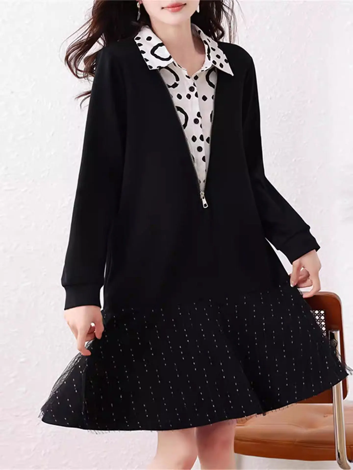 

Faionable Loose Midi Dr Long Sve plus Size Women's Clothing Spring 2026 Casual Sle Polyester Fiber Cover Hip