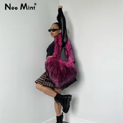 Ins Gothic Punk Harajuku Y2k Hot Fashion Girls Heart Shaped Faux Raccoon Fur Messenger Shoulder Bag Women Winter Furry Handbag