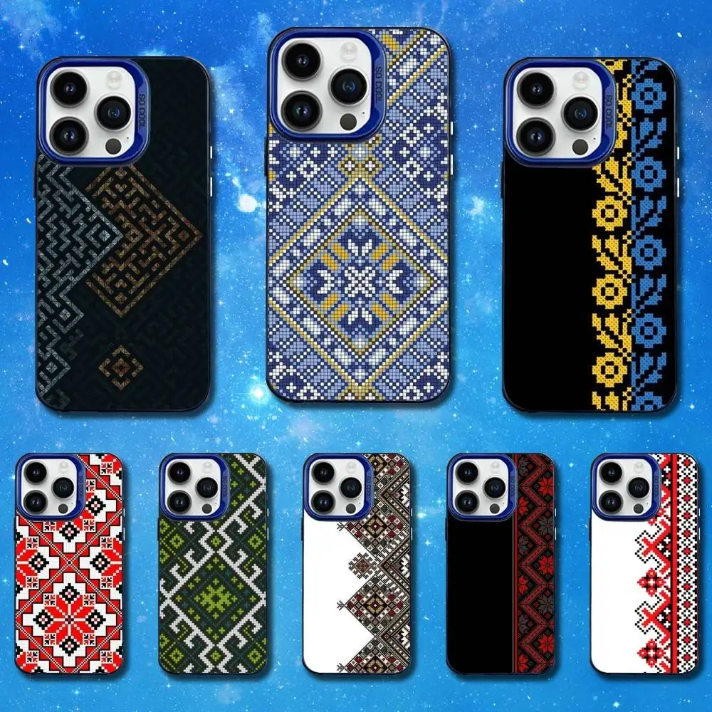 

Pattern U-ukraine Ornaments Phone Case For iPhone 11,12,14,13,15,16,Mini,XS,MAX,Pro,SE Blue Matte Silicone Cover