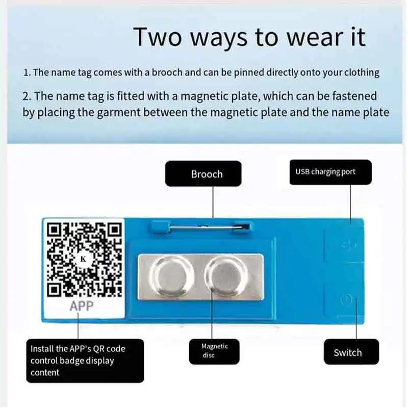 Led Mini Display Borststuk Diy Programmeerbaar Scrollend Bericht Led Naam Tag Badge Module Oplaadbare Bluetooth Capable