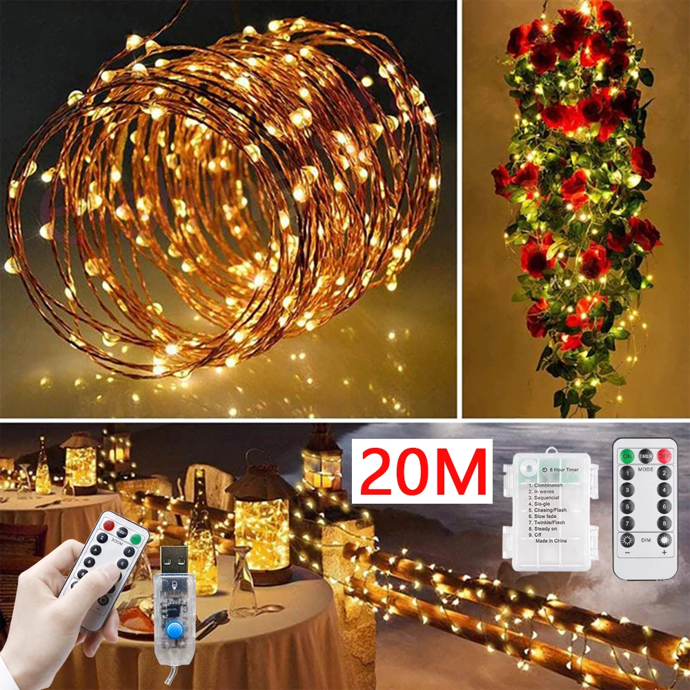 Led Fairy String Lights USB a batteria impermeabile per esterni ghirlanda di natale filo di rame per la decorazione della stanza della casa della festa nuziale