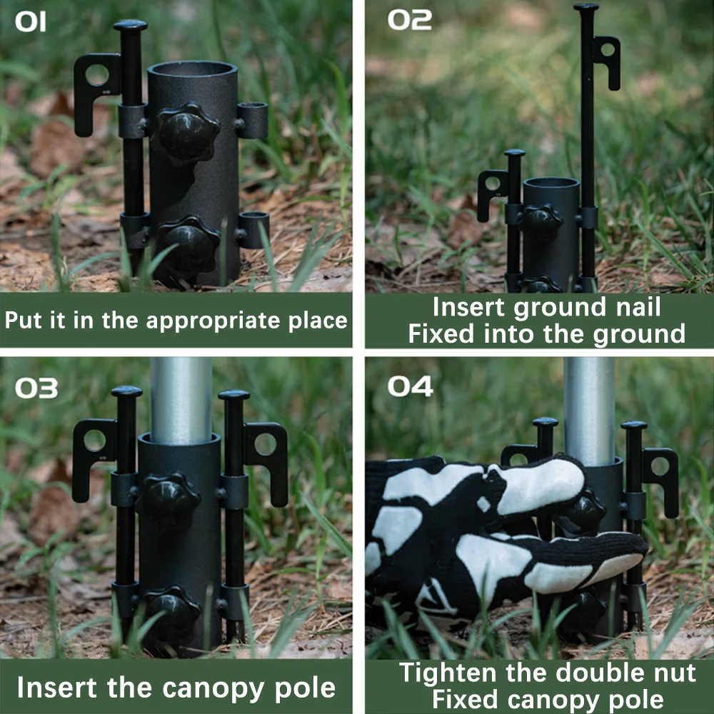 حامل عمود مظلة قابل للتعديل للتخييم في الهواء الطلق، دعامة قطرية كبيرة، ملحقات مظلة خيمة التخييم، قاعدة أنبوب تثبيت الدعامة #6