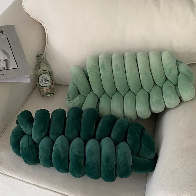 Inyahome Leaf DIY Knot Pillow Plant Cushion Christmas Green Throw Pillows Cute Cushion Knotted Plush Aesthetic Lumbar Pillow