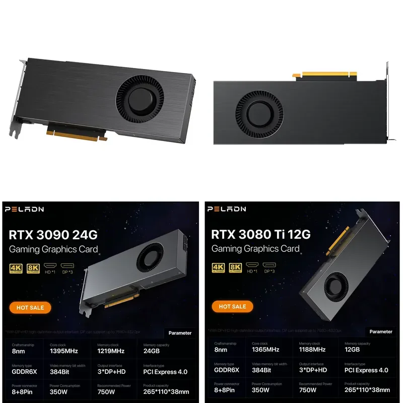 Hot Sale Deep Learning GPU Geforce RTX 3080Ti 3080 12GB Expert Graphics Card RTX 3090 24GB DDR6X 384-bit 8+8-pin Turbo Video