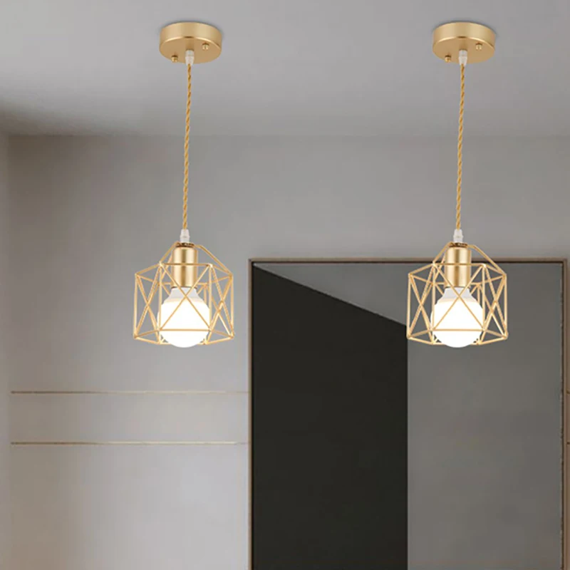 أضواء قلادة E27 مصباح معلق الحديد الجسم إضاءة داخلية بريق الممر غرفة نوم خمر لوفت قفص معدني تركيبات ضوء 110-240 فولت #5