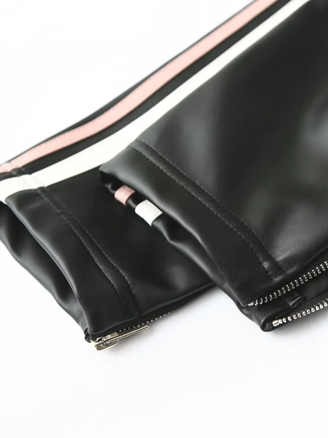 หวานเย็นสาวต้นฤดูใบไม้ผลิโบว์สีชมพูพิมพ์หนัง Jaet ซิปคอสูงสาวเซ็กซี่แจ๊กเก็ตยาว Sve คอ