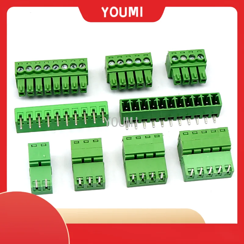 10 Sets 3.5MM Terminal Block PCB Pluggable Connectors 2/3/4/5/6/7/8/9/10P Right Angle KF15EDG-3.5 Green ROHS