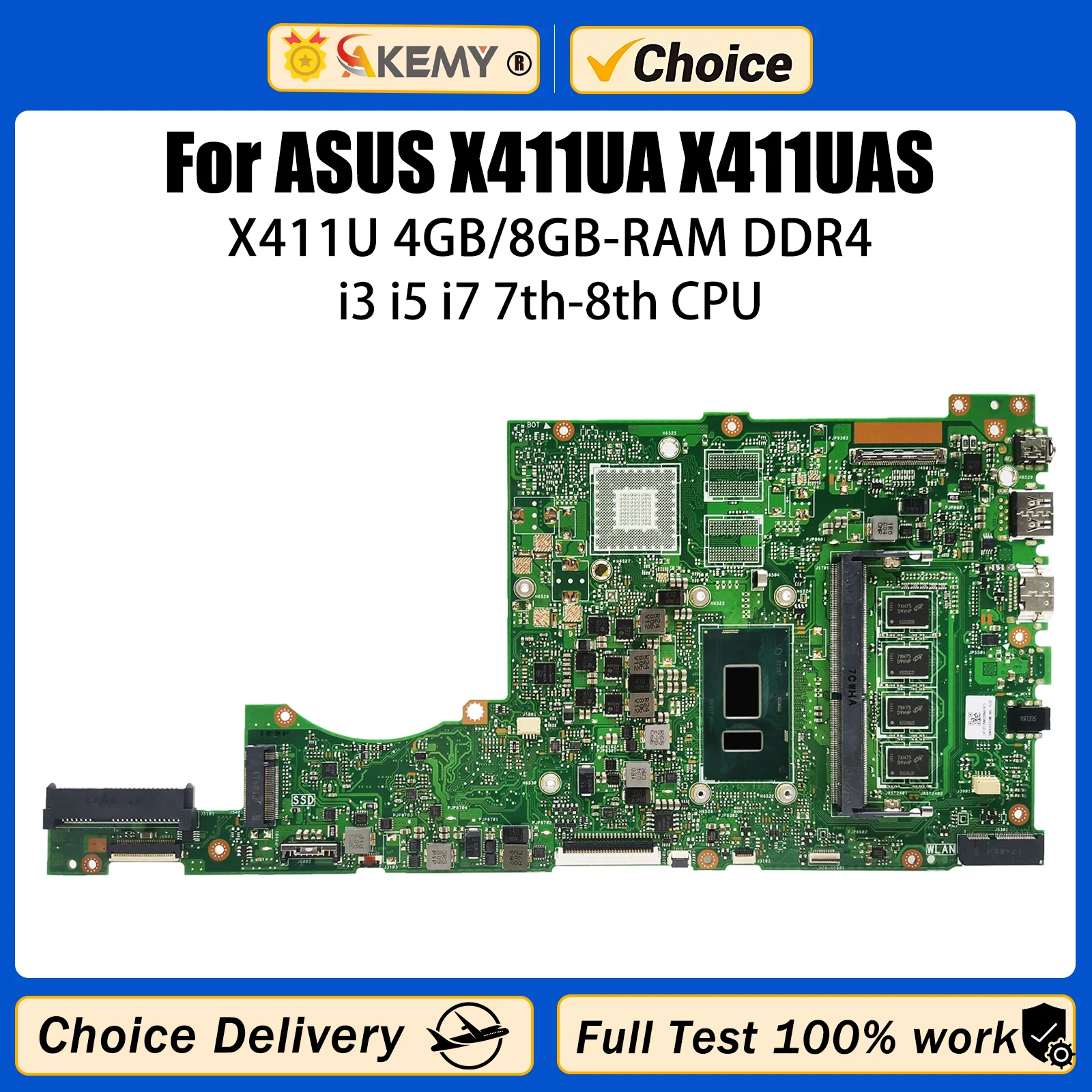 

AKEMY X411UA Mainboard For ASUS Vivobook 14 X411U K411UA X411UAS S4000V Laptop Motherboard I3 I5 I7 7th/8th Gen CPU 4GB/8GB-RAM