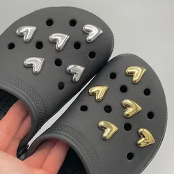 5/6/10 pz originale moda oro argento cuore ciondoli per scarpe per zoccoli accessori decorazione fai da te pantofole da donna spille bottone