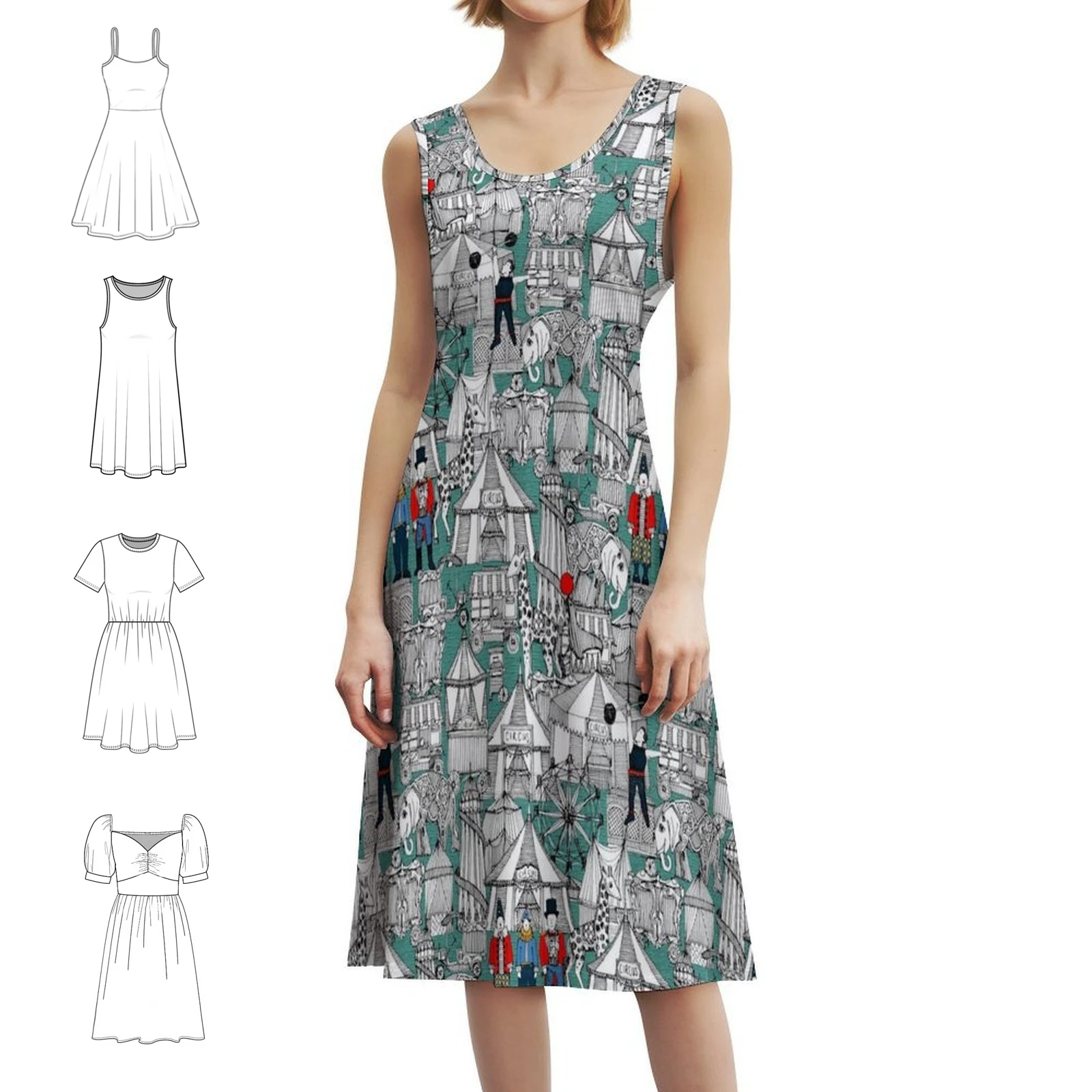 فستان ريترو سيرك على شكل قلب فستان أنيق للحفلات الصيفية للنساء فساتين نسائية كلاسيكية كلاسيكية من السيرك