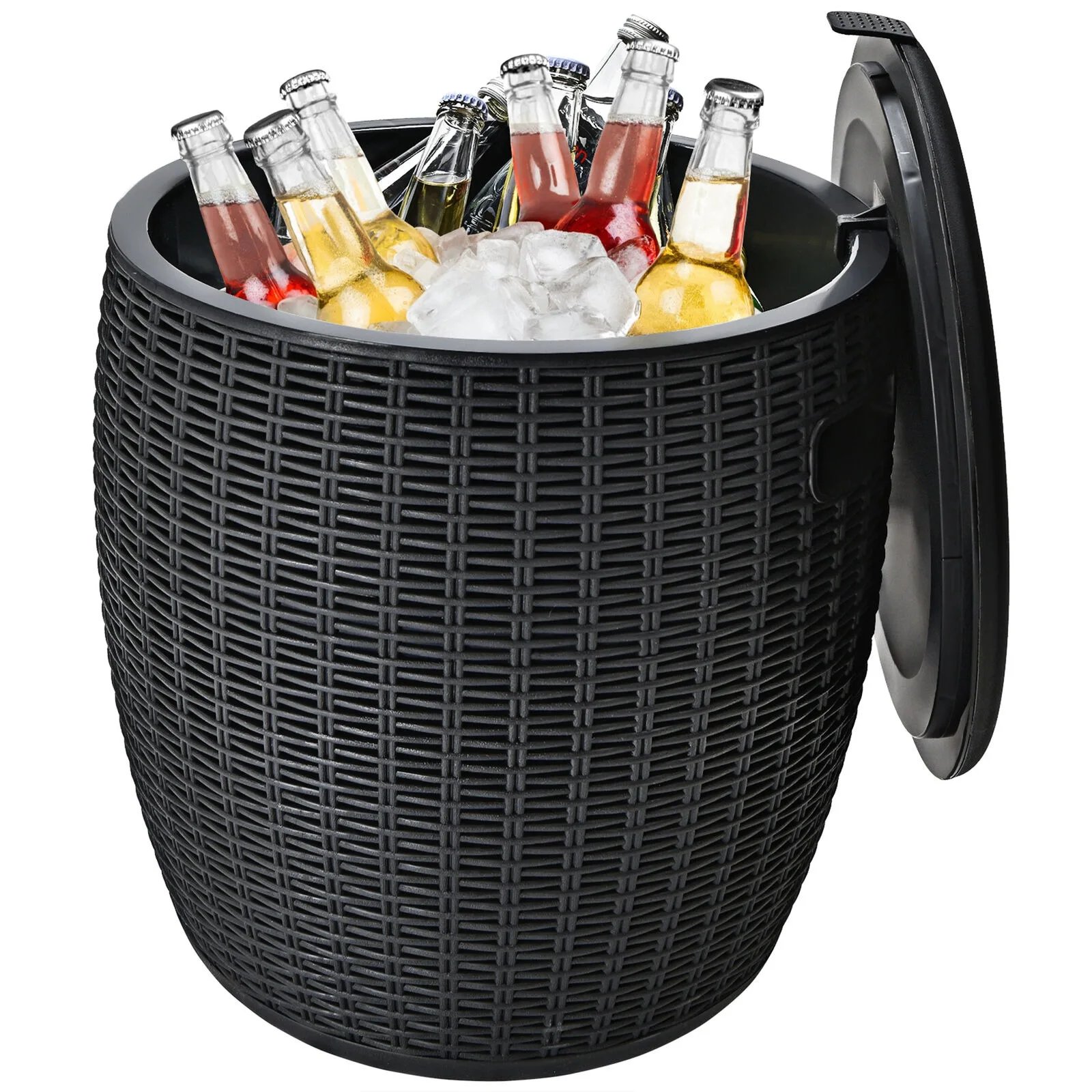 

US 9.5-Gal Patio Ice Cooler Bucket Cool Bar Table Cocktail Side Table w/ Lid Black