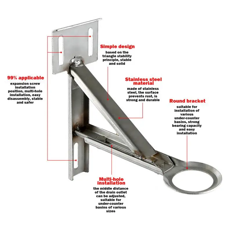 Undermount Sink Bracket Bathroom Sink Basin Support Bracket 9-12.5inch Adjustable Undercounter Basin Bracket Bathroom Sink Basin