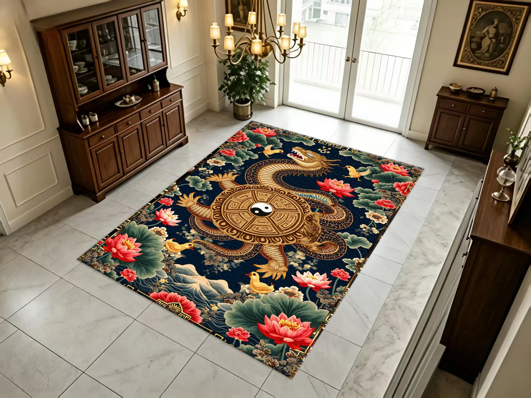 Traditional Chinese Dragon Tai Chi Lotus Art Carpet Flooring Oriental Culture Home Living Room Bedroom Decor Rug