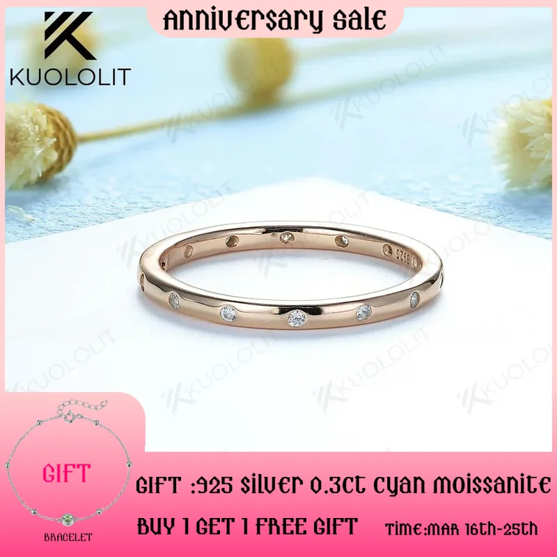 Kuololit-anillos de oro rosa con diamantes cultivados en laboratorio, 18K, 14K, para mujer, corte redondo, círculo de lujo, banda Simple, accesorios para regalo de boda