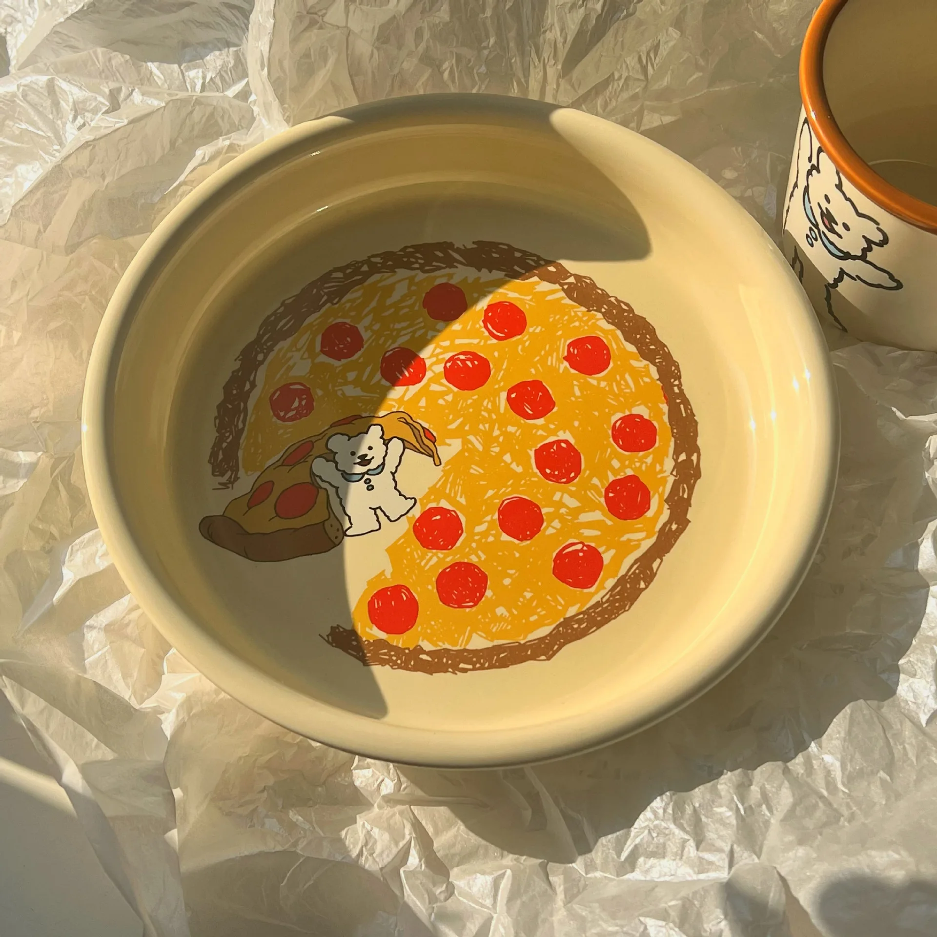 Homemade INS Pizza Bear Ceramic Tableware Cream Yellow High Beauty Dessert Cake Pastry Plate Deep Plate Afternoon Tea Tableware