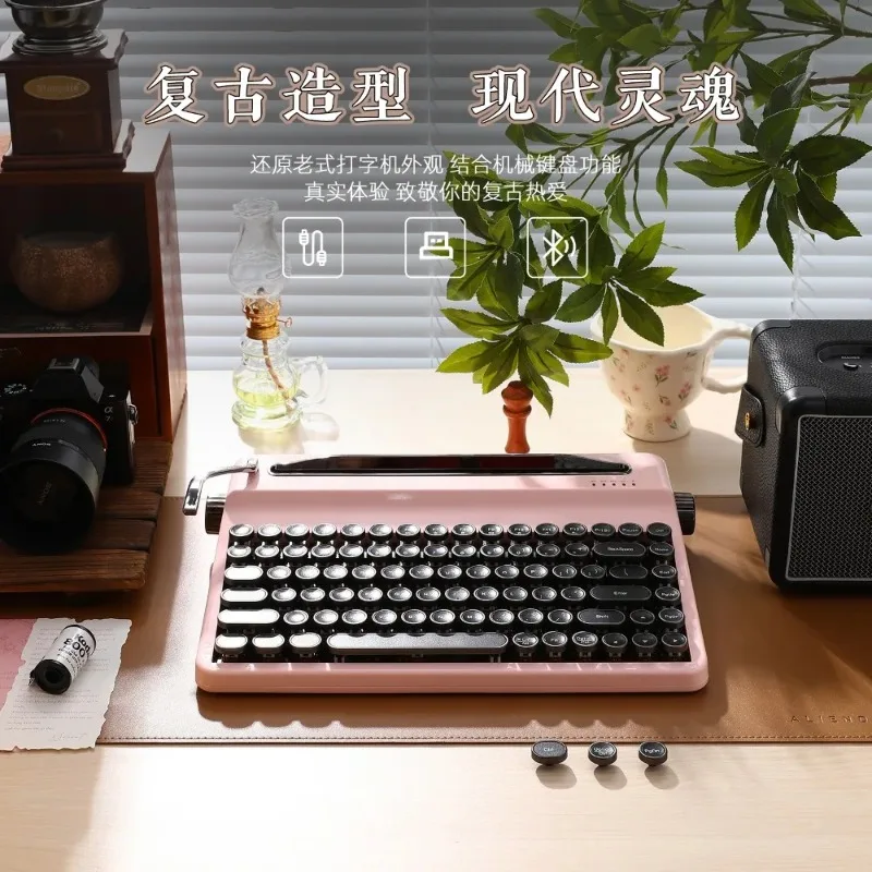 YUNZII QL75 Keyboard Mekanik Tri-Mode Nirkabel Gaya Retro Desain Mesin Tik RGB Keyboard QMK/VIA Dapat Diprogram Aksesoris PC