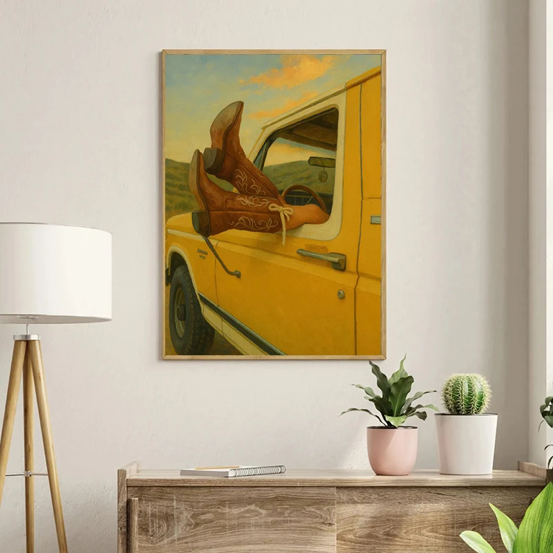 Tennis Court Matcha White Cowgirl Boots Martini Retro Cocktail Disco Poster Canvas Painting Print Wall Picture Room Home Decor