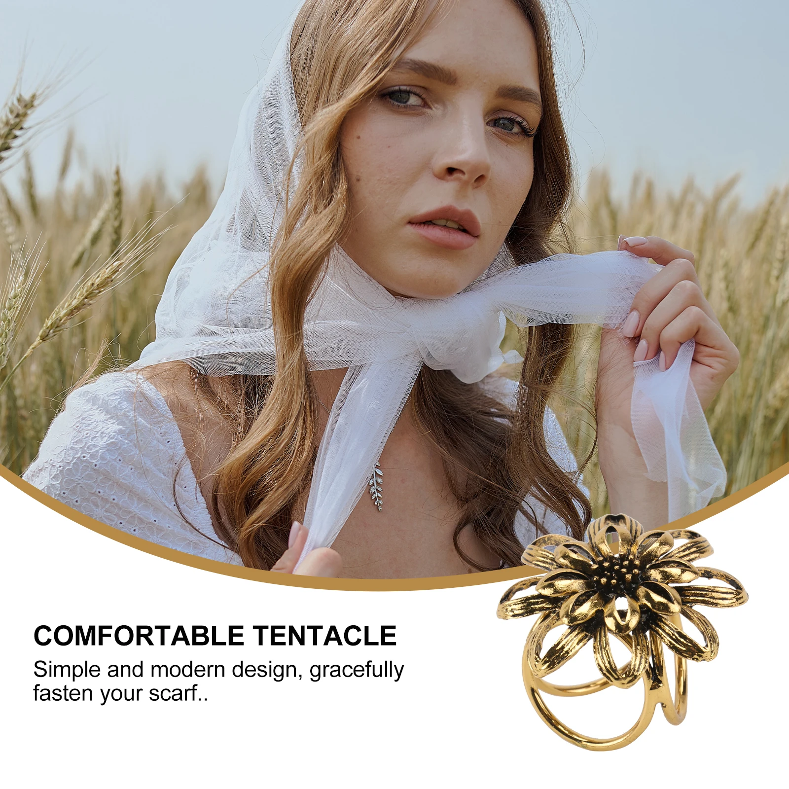 

3-Ring Scarf Clip Vintage Flower Design Golden Color Approx 39 39cm for Wedding Prom Banquet Party Shawl Ring Scarf Ring