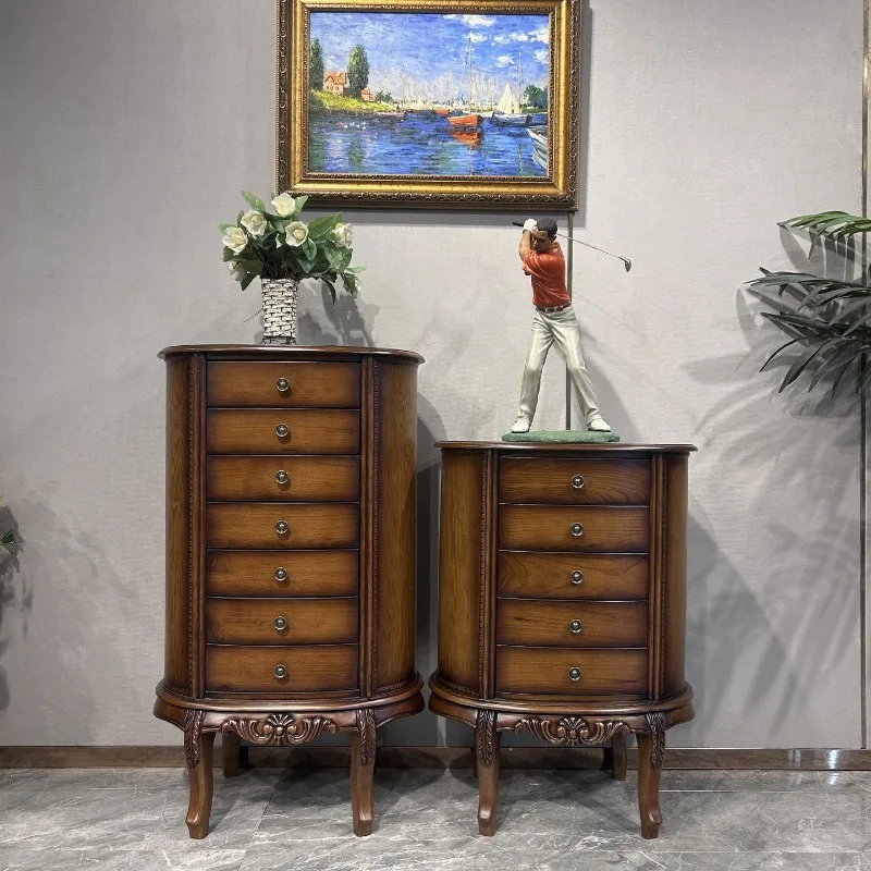 American style wood retro storage cabinet with drawers European capaciousness oval cabinet for living room Furniture
