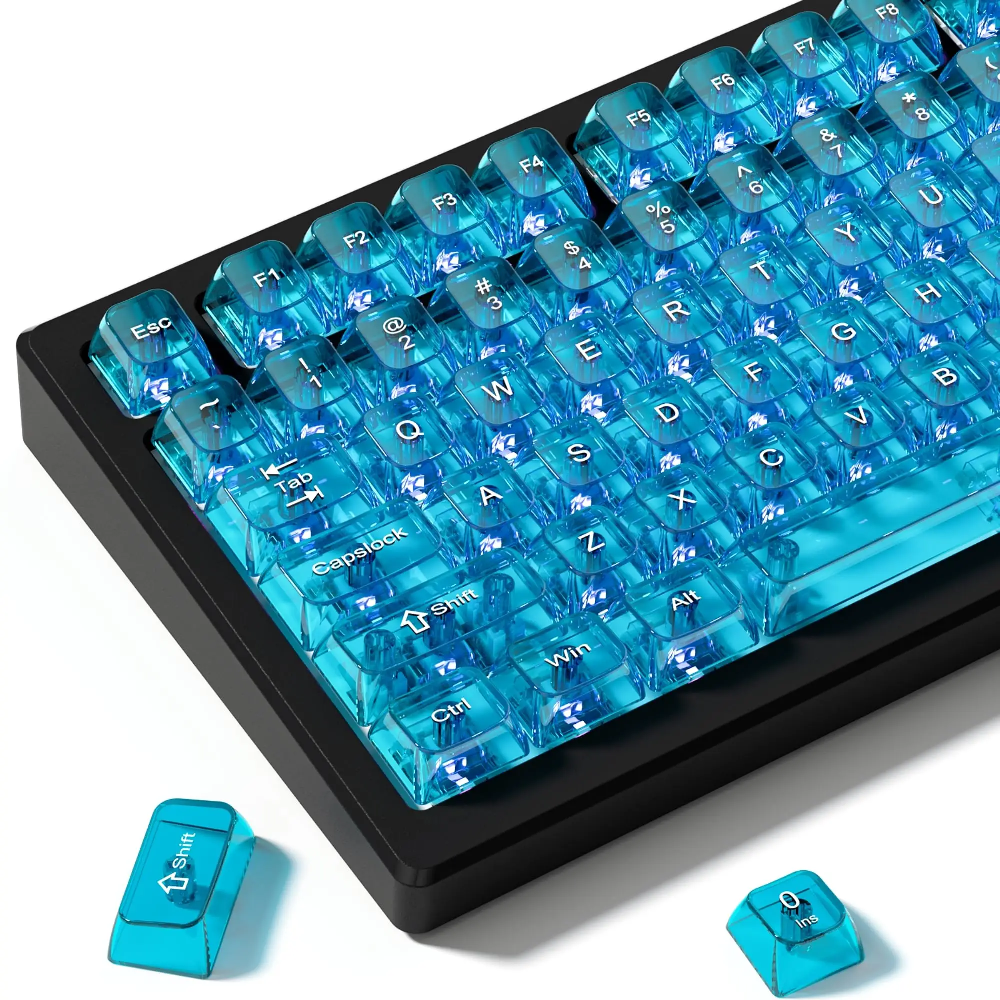 115 Keys MDA Profile Shine Through Keycaps Blue Transparent Clear keycaps Crystal Ceramic Key Cap Set for MX Switches Keyboard
