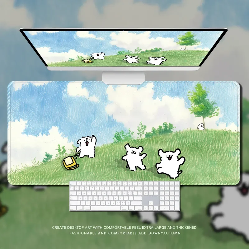 Cute Line Art Dog Kawaii Mouse Pad - Extra Large Cartoon Desk Mat for Office/Dorm, Non-Slip Keyboard Pad for Computer & Laptop