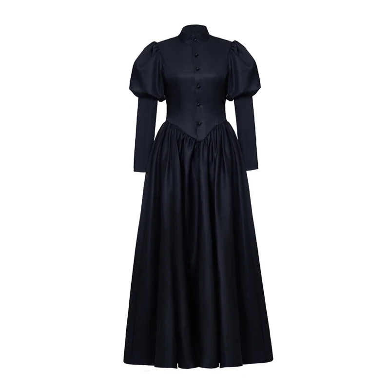 18th Renaissance Reenactment Manor Hostess Black Mourning Dress Halloween Queen Vampire Gothic Victorian Ball Gown Dress