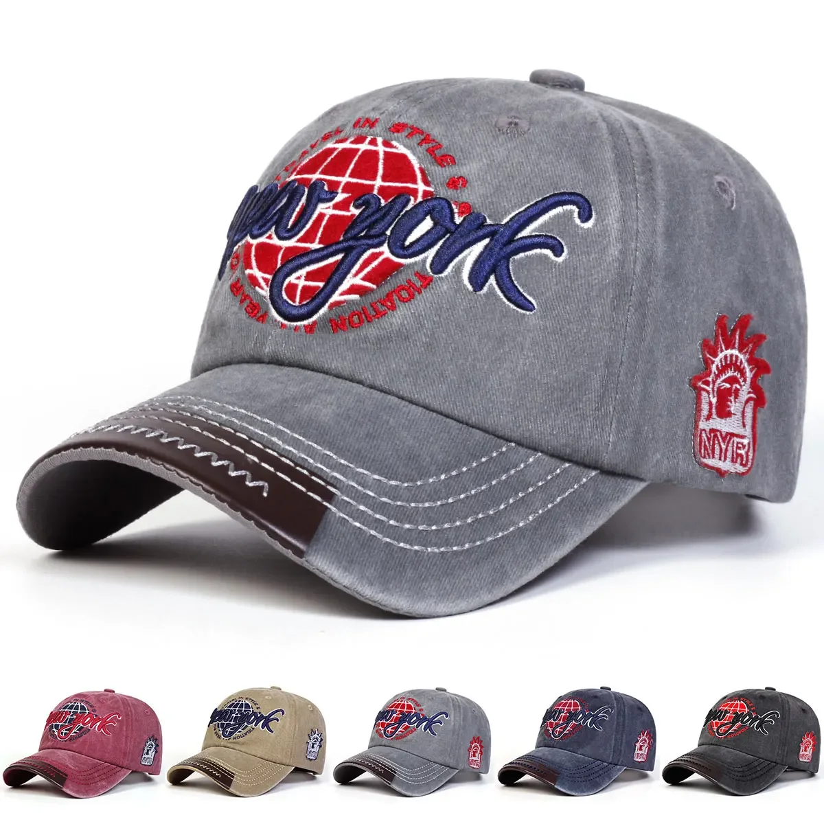 Unisex New York Embroidery Wash Baseball Caps Spring Autumn 