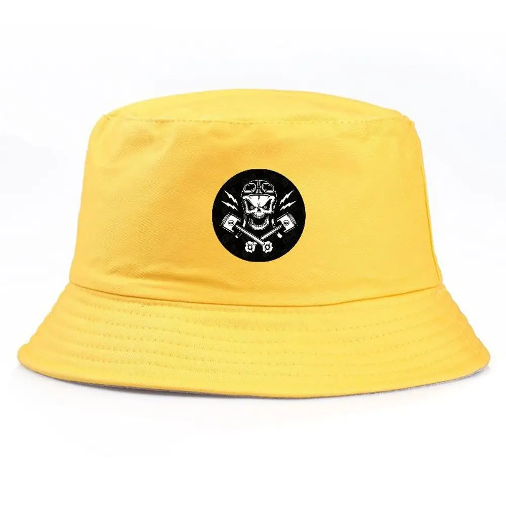 قبعة دلو سوداء قبعة صيد صياد السمك قبعات صيفية مع شعار مطبوع على شكل جمجمة ومحور بيضاء دائرية #2