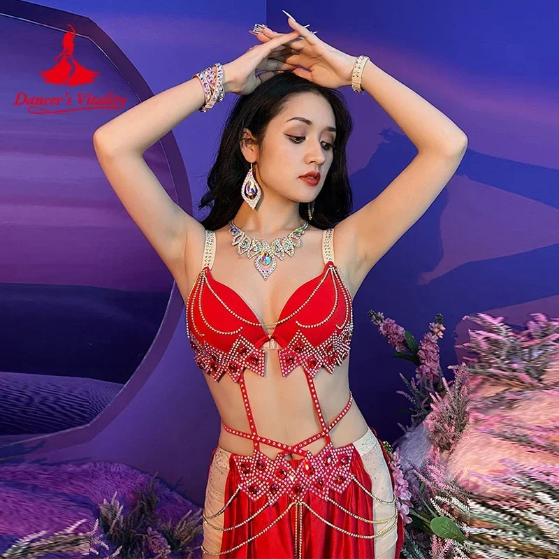 Belly Dance Performance Suit for Women Handmade Costume AB Stones Bra+satin Long Skirt 2pcs Adult Child Belly Dance Outfit